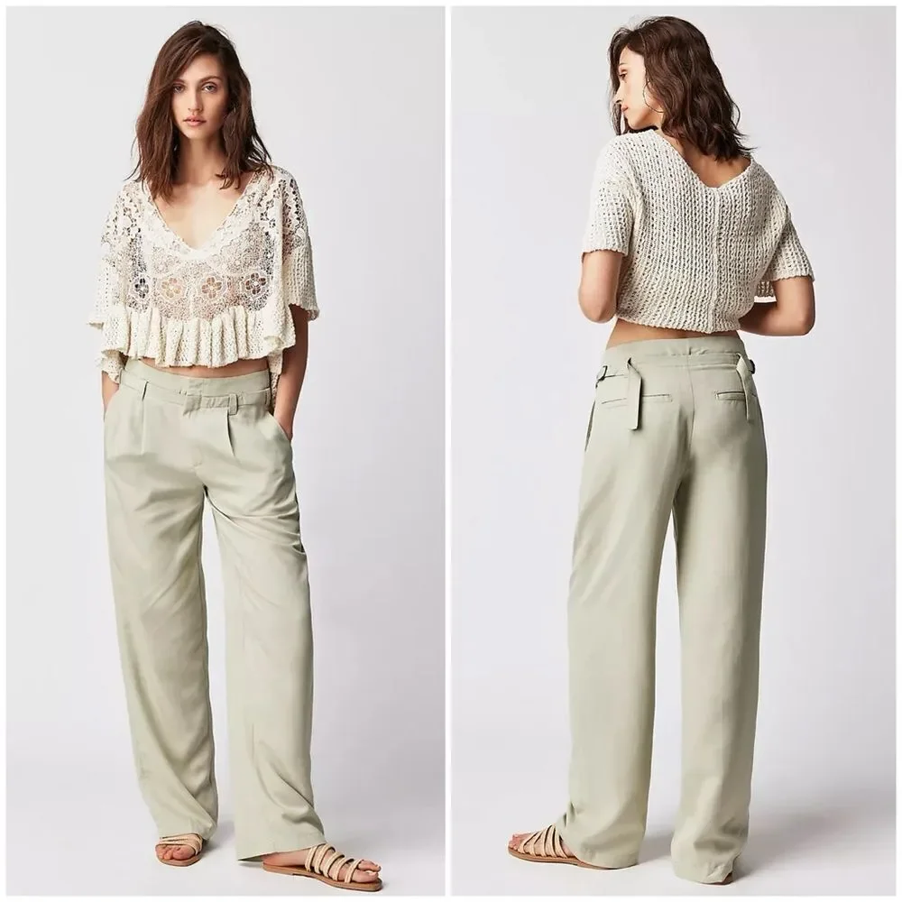 Free People Falling Out Straight Leg Trouser in Alfalfa Size 4 - Picture 13 of 13